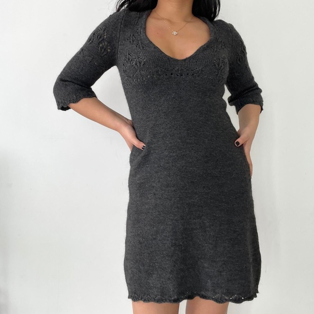 Miss Sixty Grey Alpaca Long Sleeve Knit Mini Dress - S